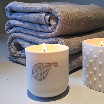 Porcelain Leaf Design Bergamot Fragranced Candle, Lighting, Spa Living - Spa Living