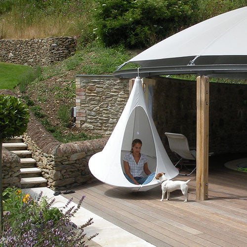 Cacoons are portable swing chairs that can be hung in the garden or the office.