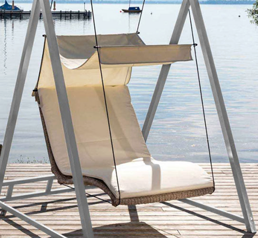 Spa Living Heaven Swing Double Lounger in spa furniture, showing a comfortable double outdoor lounge with cushions and sleek design.