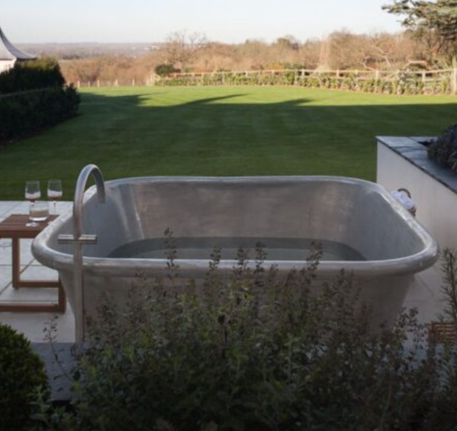 William Holland Outdoor Alvius Tin Bath, wellness equipment with a vintage tin bath for outdoor relaxation and self-care.