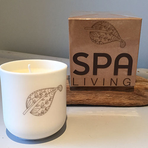 Porcelain Leaf Design Bergamot Fragranced Candle, Lighting, Spa Living - Spa Living 