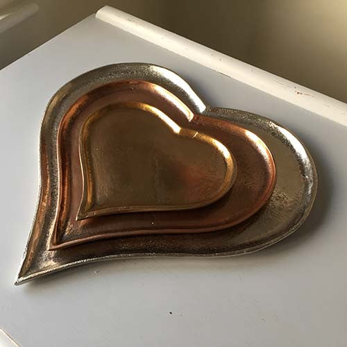 Love Heart Aluminium Trays, Silver, Copper and Gold, Set of 3 - Spa Living 