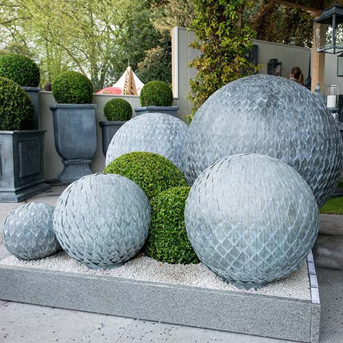 Zinc Leaf Balls, Outdoor Sculpture, Spa Living - Spa Living 