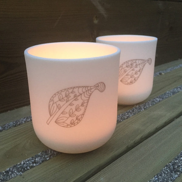 Porcelain Leaf Design Bergamot Fragranced Candle, Lighting, Spa Living - Spa Living 